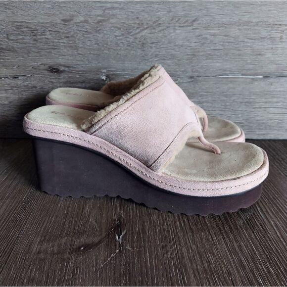 Vintage 90s Rampage Pink Suede Sherpa Lined Platform Sandal Size 10.5 - Picture 1 of 8
